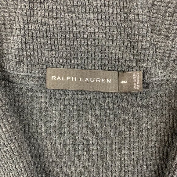 Ralph Lauren Black Label Mens Sweater Medium Black Waffle Shawl Cardigan Pima - Picture 3 of 10